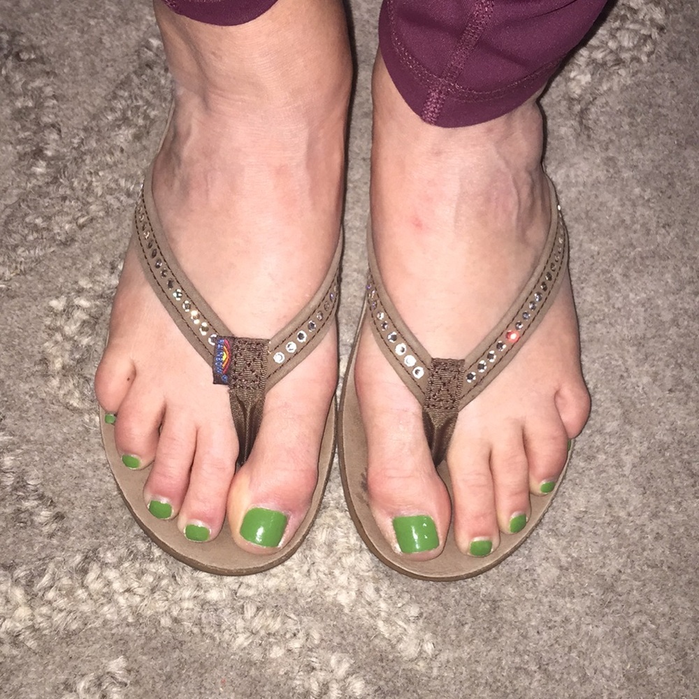 Rainbow crystal brown sandals